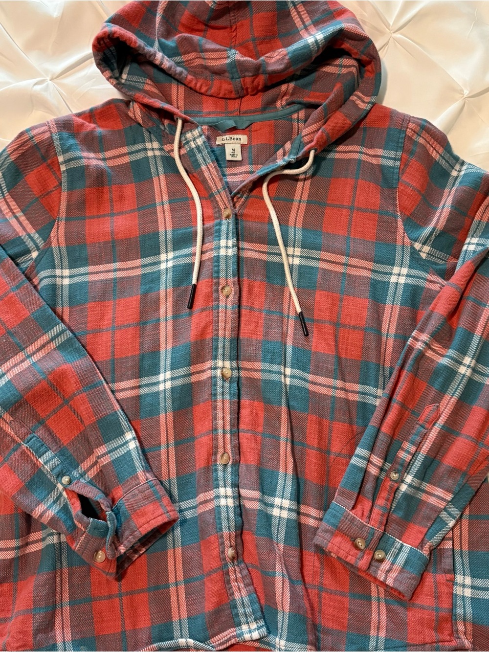 L.L.Bean Women’s Flannel Plaid Hoodie Shirt, Size Medium
